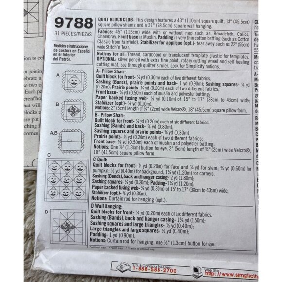 Simplicity 9788 Quilt Block Club Pattern Set Halloween Thanksgiving Decor Uncut - Picture 6 of 6